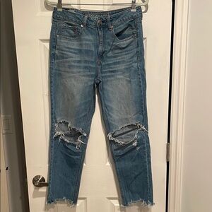 American Eagle Outfitters Women's Blue Distressed Jeans